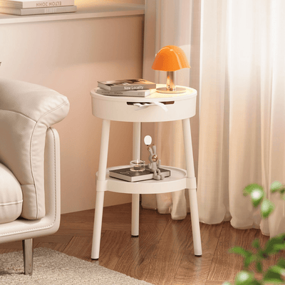 Multi-Purpose Round 2-Tier Side Table with Storage Shelf(35cm)
