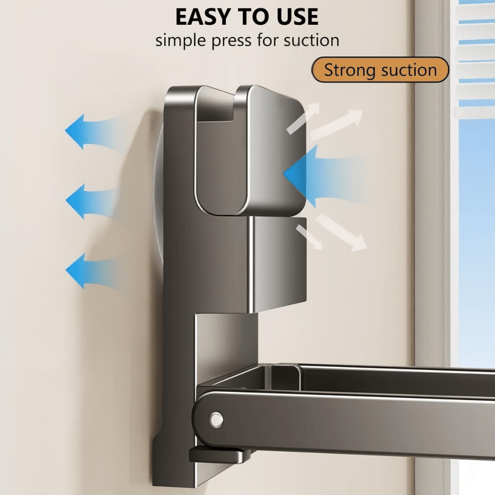 Space-Saver Suction Cup Foldable Metal Towel Rack