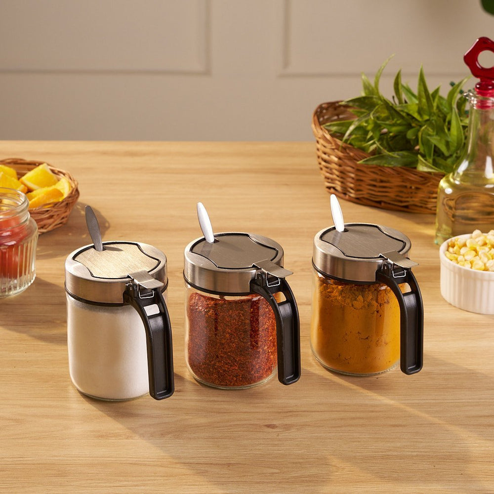 Airtight Glass Storage Containers with Stainless Steel Lid & Spoon
