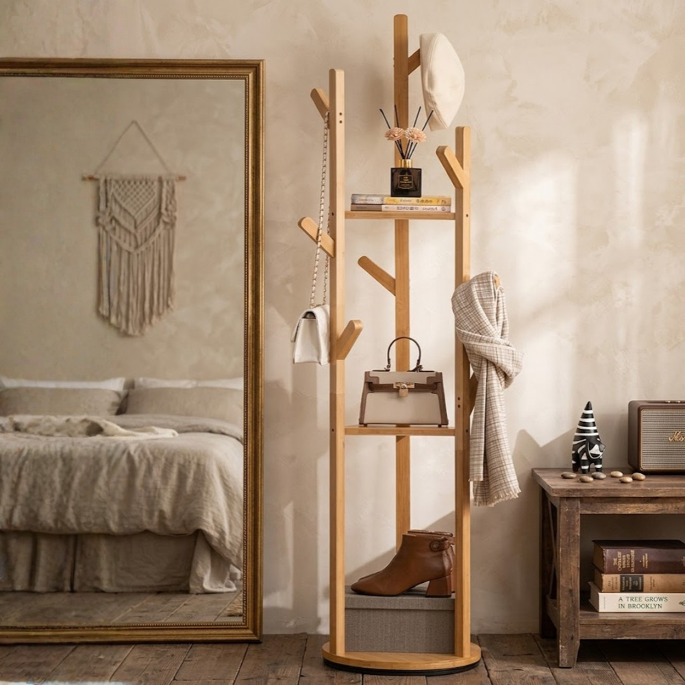 360°  Rotating Floor Standing Coat Rack With Hooks