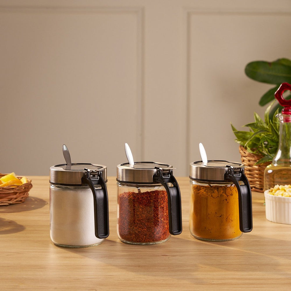 Airtight Glass Storage Containers with Stainless Steel Lid & Spoon