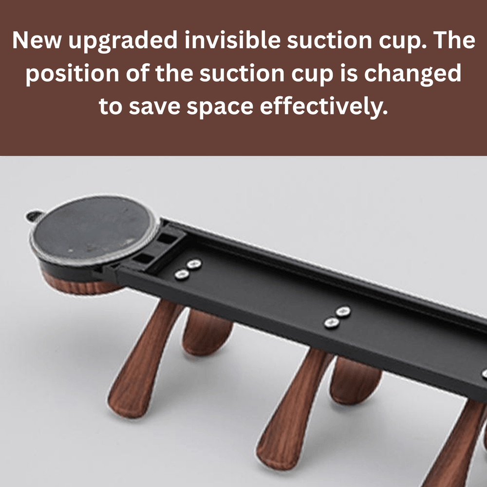 Wall-Mounted 5-Hook Rack with Vacuum Suction and Wood Finish