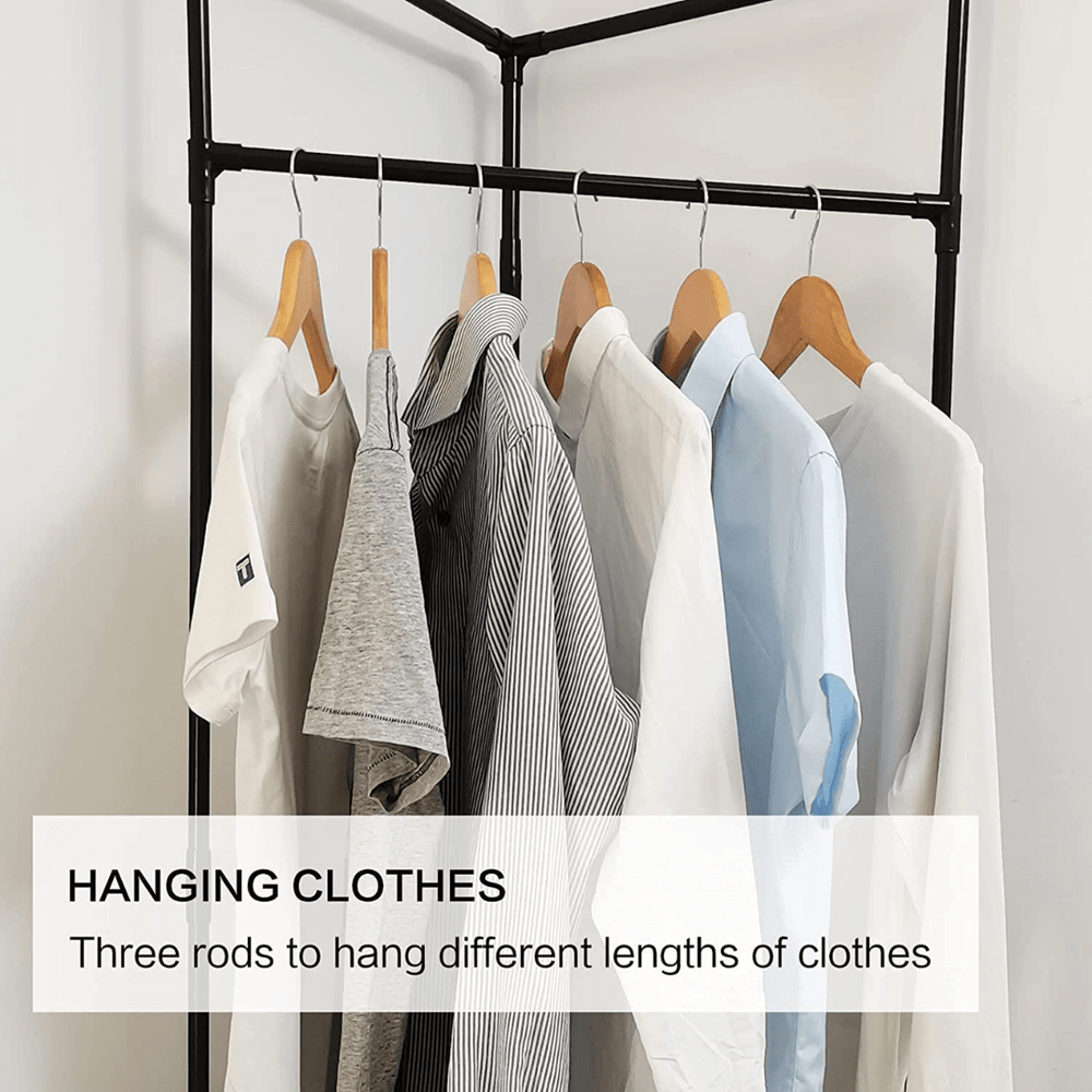 Multi-Functional Space Saving Corner Coat Rack with Shelf Storage