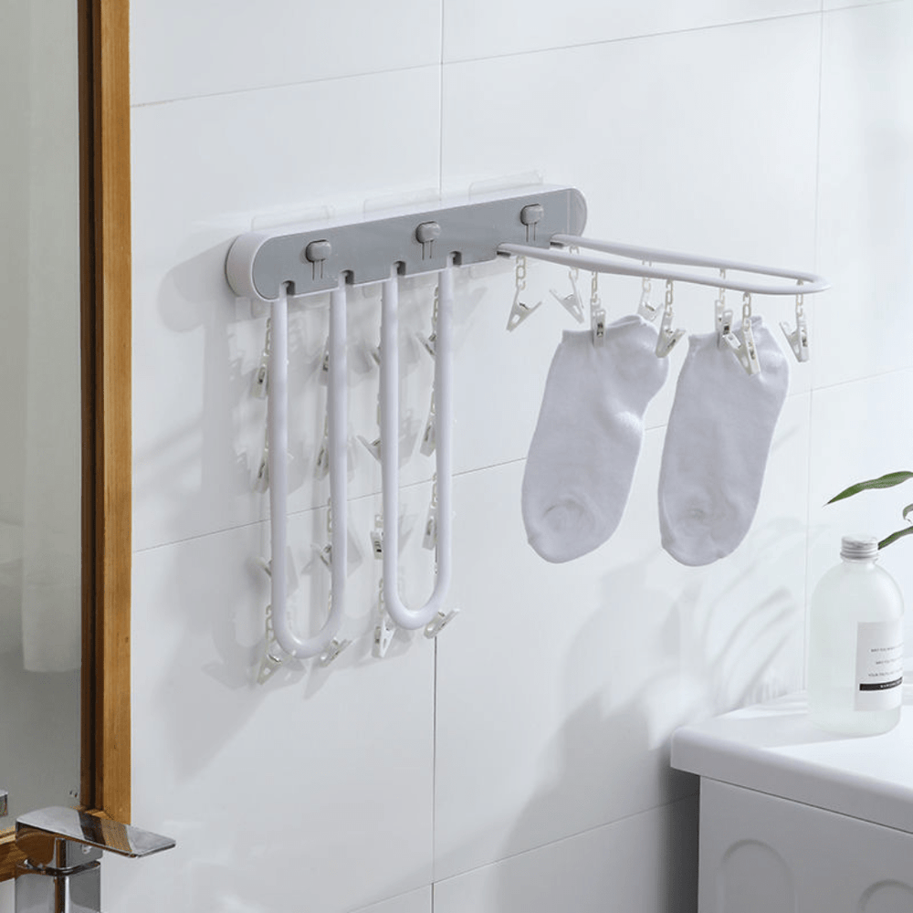 Multi-Purpose Wall Mounted Foldable Drying Hanger with 24 Clips