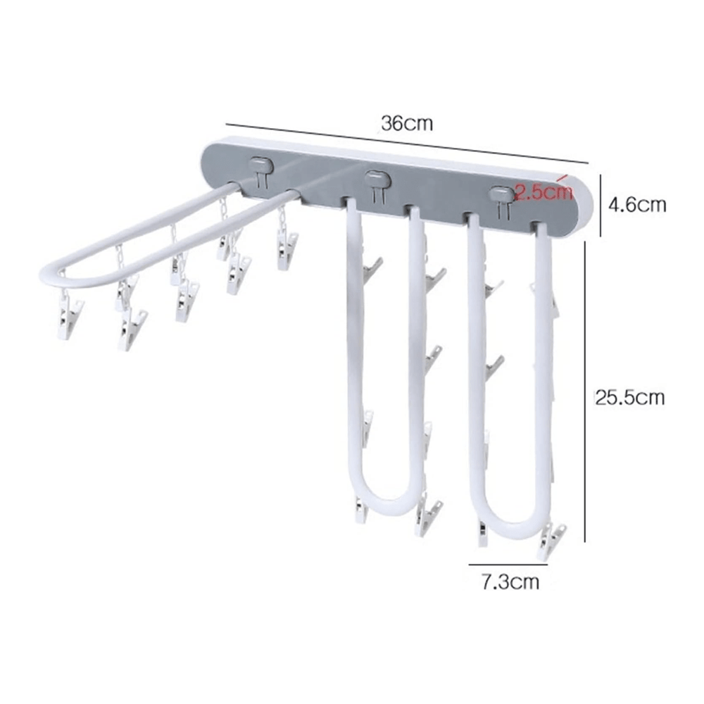 Multi-Purpose Wall Mounted Foldable Drying Hanger with 24 Clips