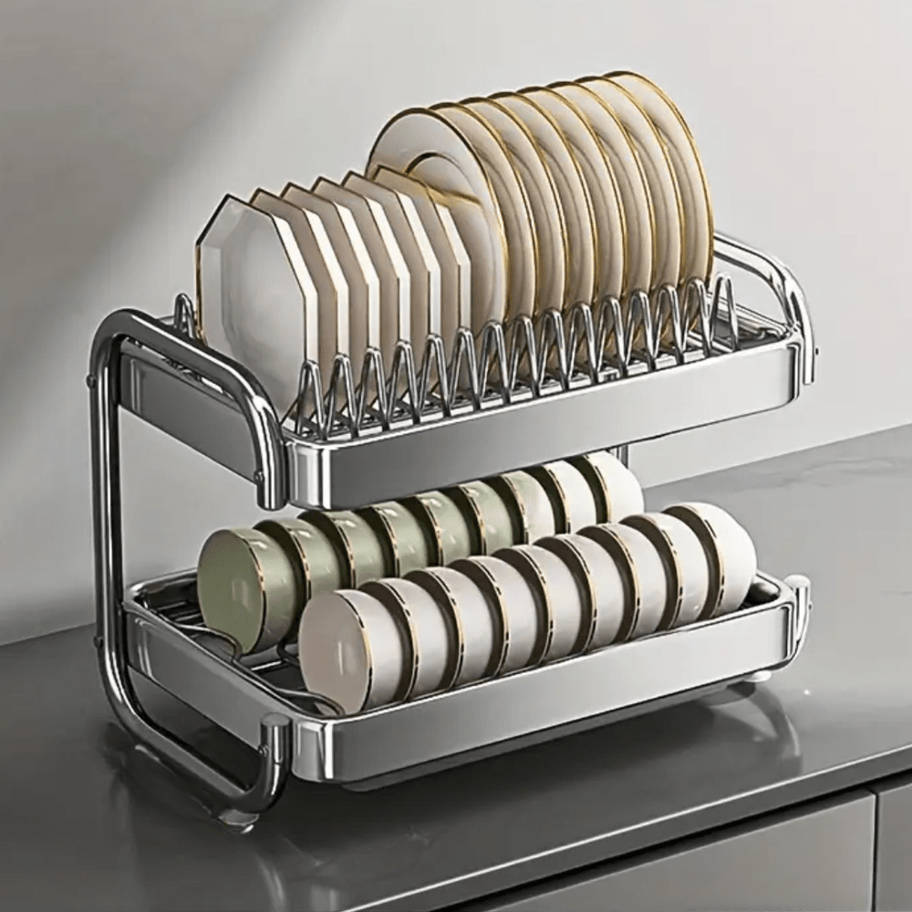 Multifunctional Stainless Steel Dish Rack with Cutlery and Cutting Board Holder(39cm)