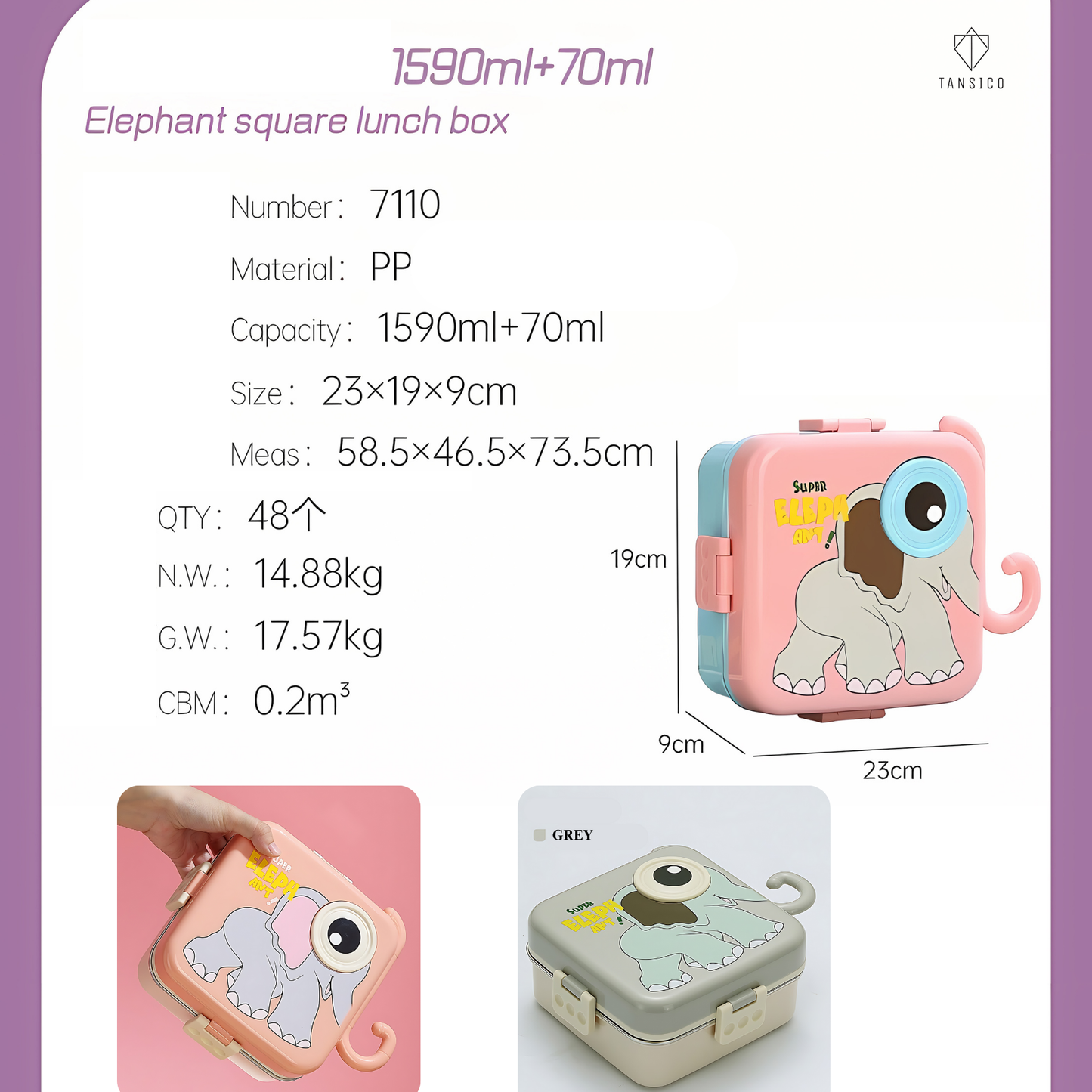 Elephant Square Lunch Box