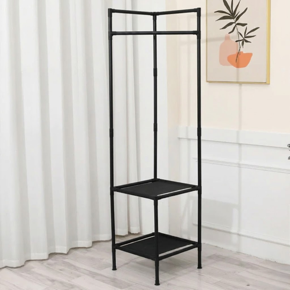 Multi-Functional Space Saving Corner Coat Rack with Shelf Storage