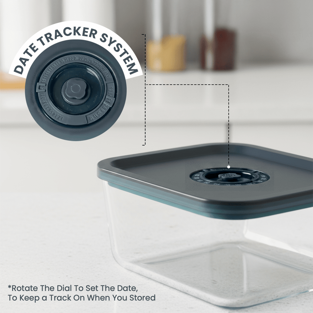 Rectangular Vacuum Glass Storage Container with Date Tracker Lid(800ml)