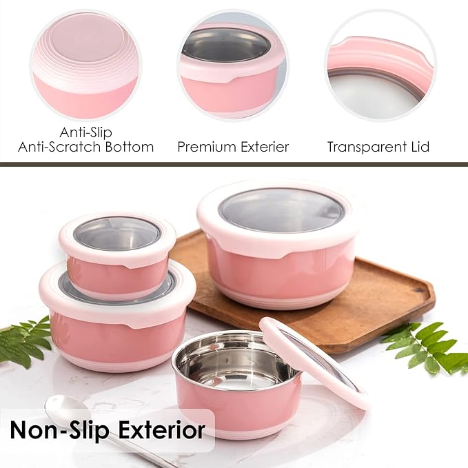4 Stainless Steel Leakproof Stackable Food Storage Containers