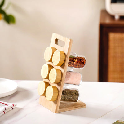 Set Of 6 Airtight Seasoning Jars With Wooden Stand 80ml