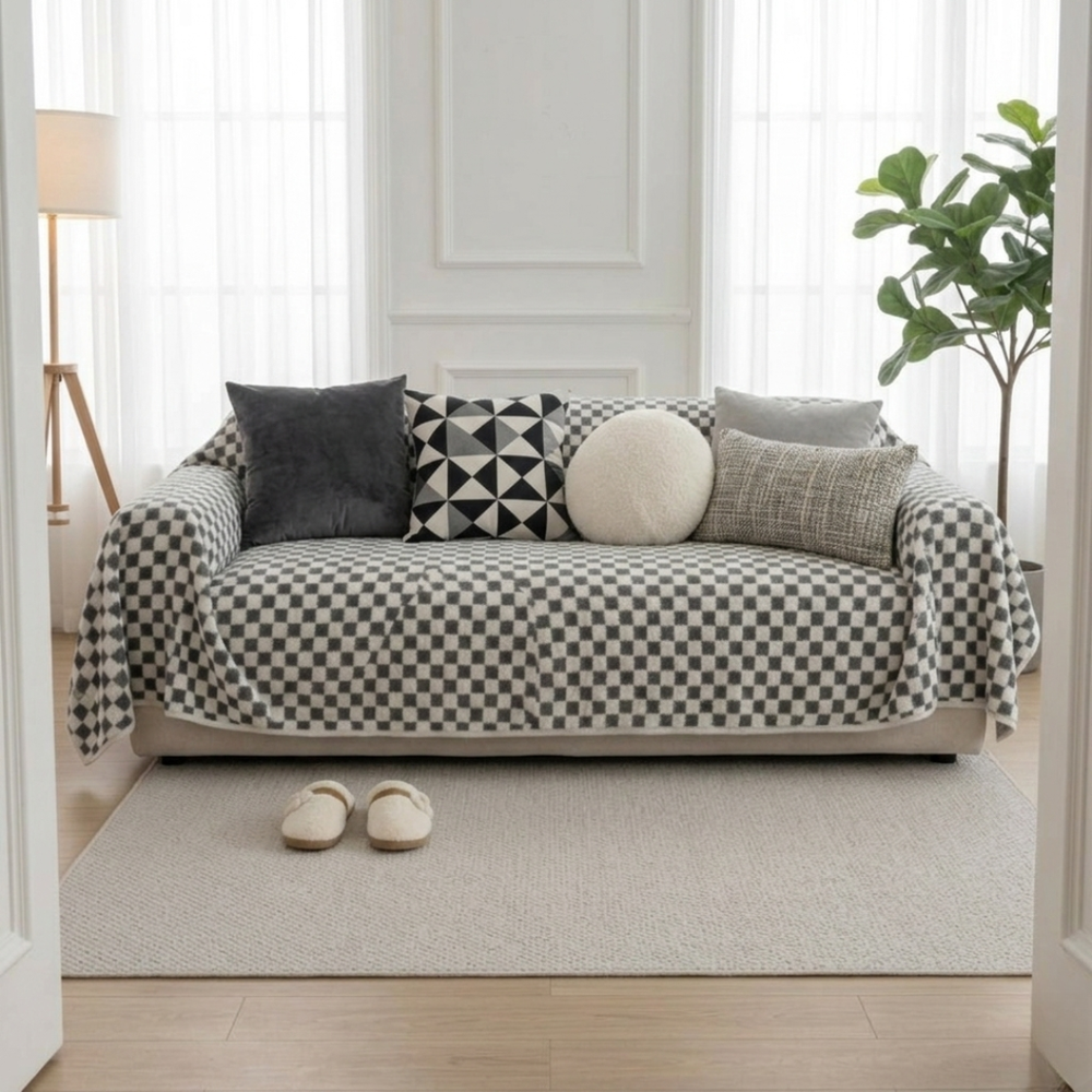 Grey Elegance Cotton Wool Sofa Cover : [EM-SC-45]
