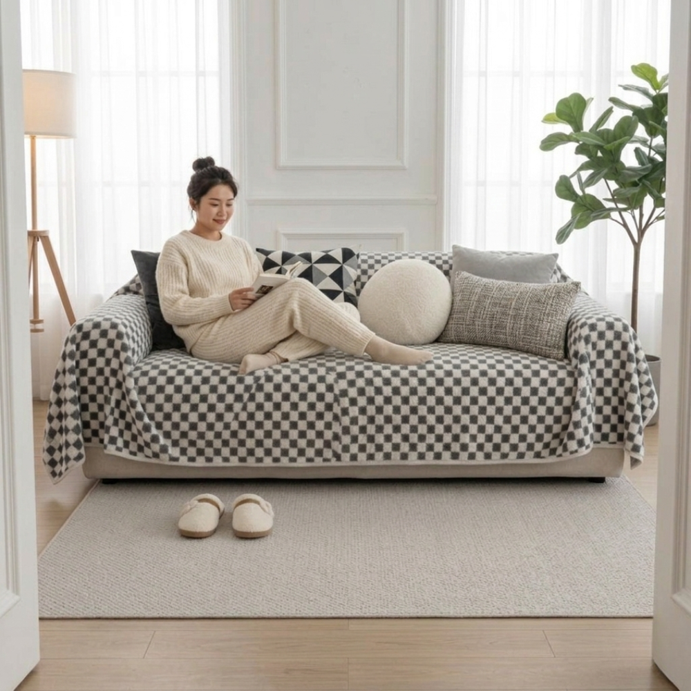 Grey Elegance Cotton Wool Sofa Cover : [EM-SC-45]