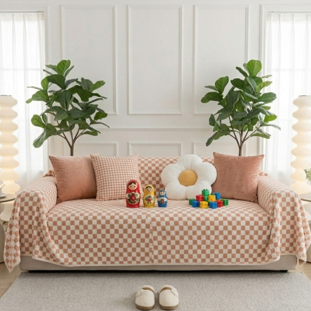 Pink Elegance Cotton Wool Sofa Cover : [EM-SC-45]