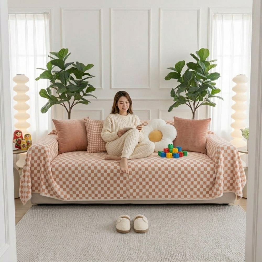 Pink Elegance Cotton Wool Sofa Cover : [EM-SC-45]