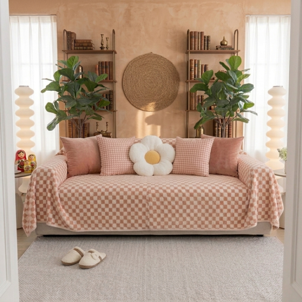 Pink Elegance Cotton Wool Sofa Cover : [EM-SC-45]