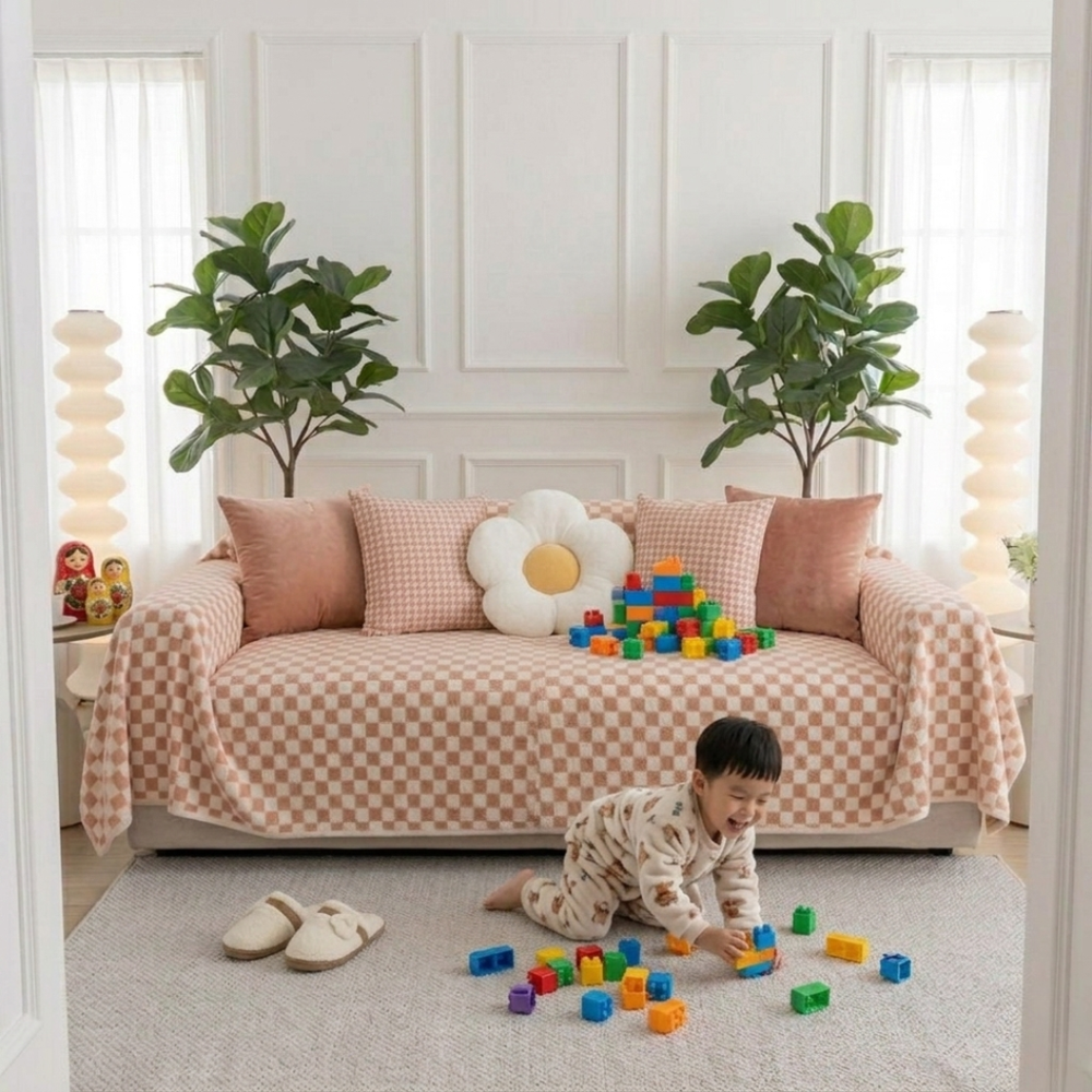 Pink Elegance Cotton Wool Sofa Cover : [EM-SC-45]