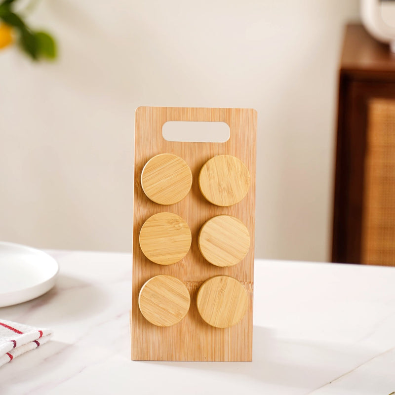 Set Of 6 Airtight Seasoning Jars With Wooden Stand 80ml