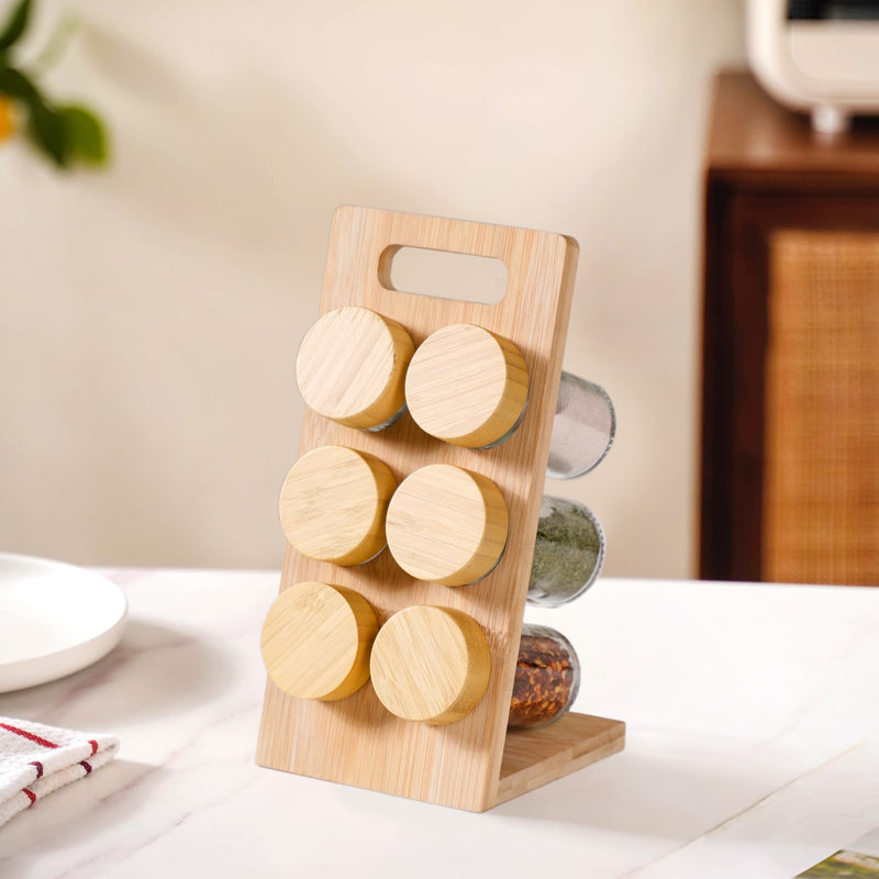 Set Of 6 Airtight Seasoning Jars With Wooden Stand 80ml